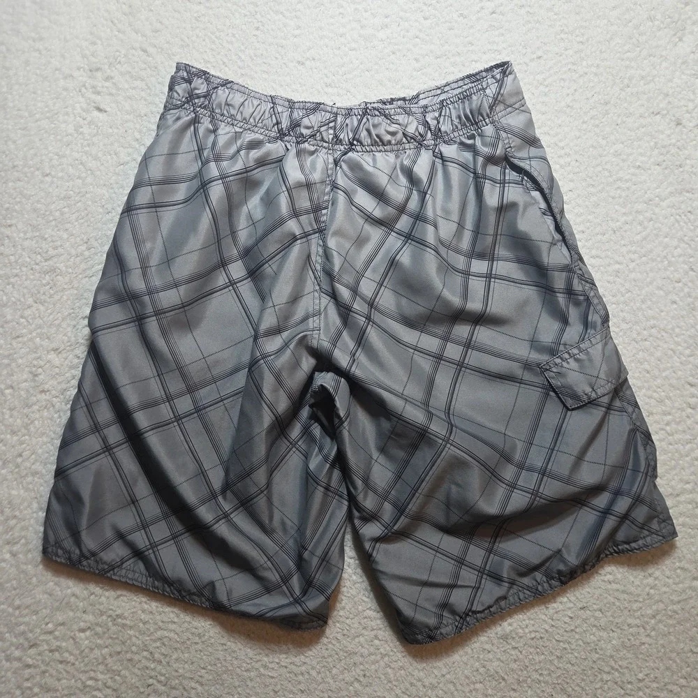 OP (Ocean Pacific) Men's Grey Plaid Board Shorts/Swim Trunks Size 30 Y2K